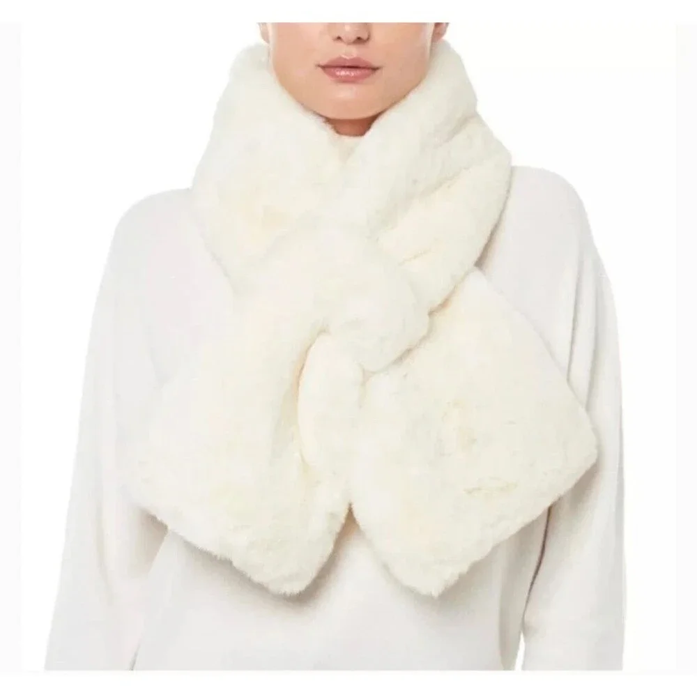 Apparis Bambi Faux Fur Scarf – Ivory, Pull-Through Vegan Wrap, 44